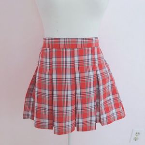red check plaid pleated kilt mini skirt